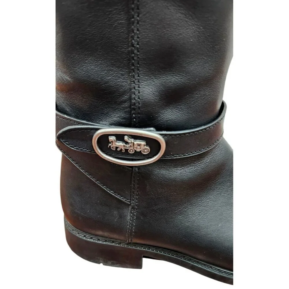 Women's COACH Black Walnut LEATHER Horse Carriage Equestrian Riding Knee Boots